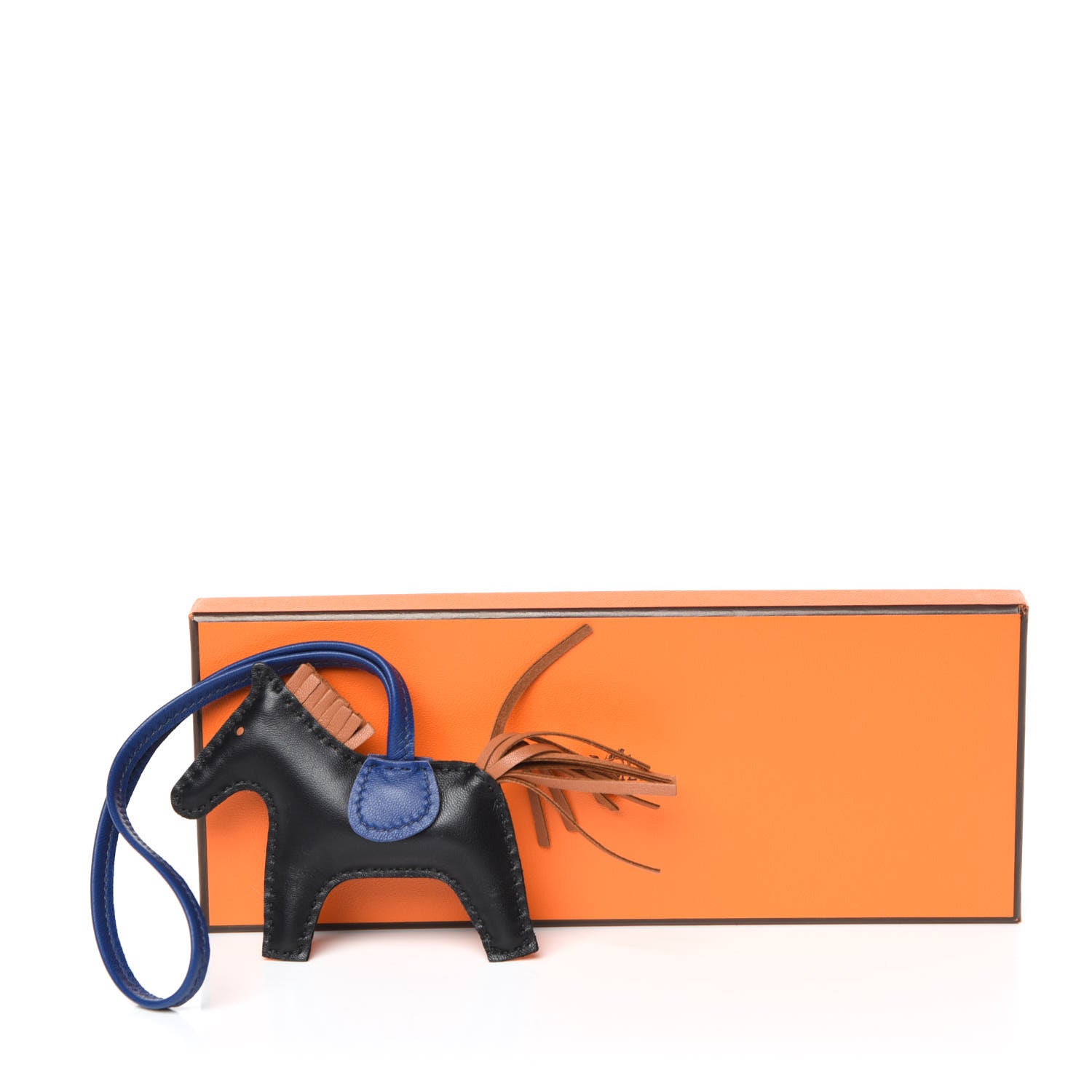 Hermes Milo Lambskin Grigri Rodeo Horse Bag Charm PM Black Bleu Saphir Gold 5 of 5