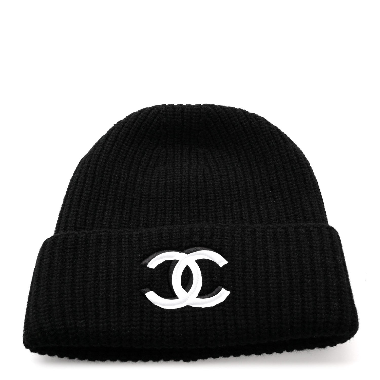 Chanel Wool Cashmere CC Beanie Hat Light Black White 1 of 4