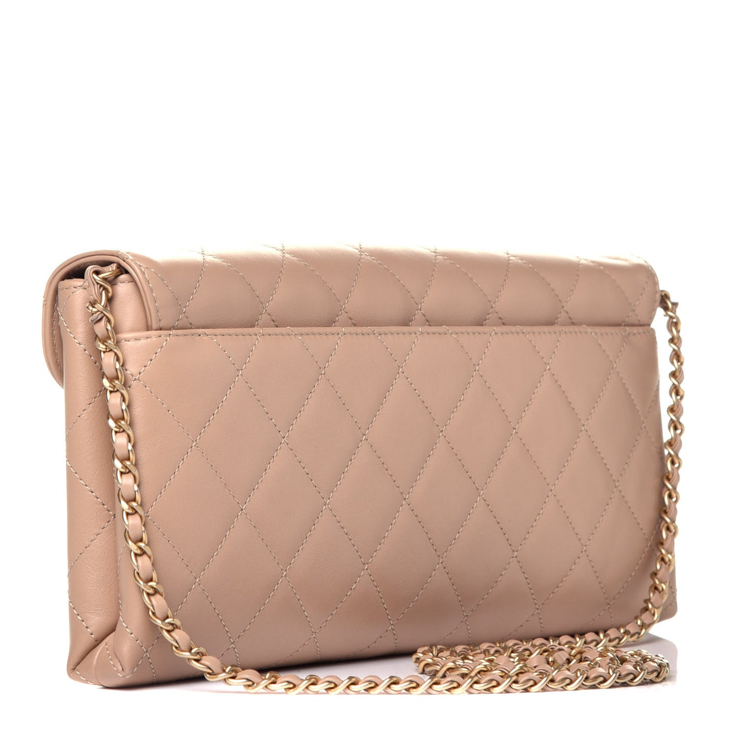 Calfskin Quilted Enchained Clutch Beige