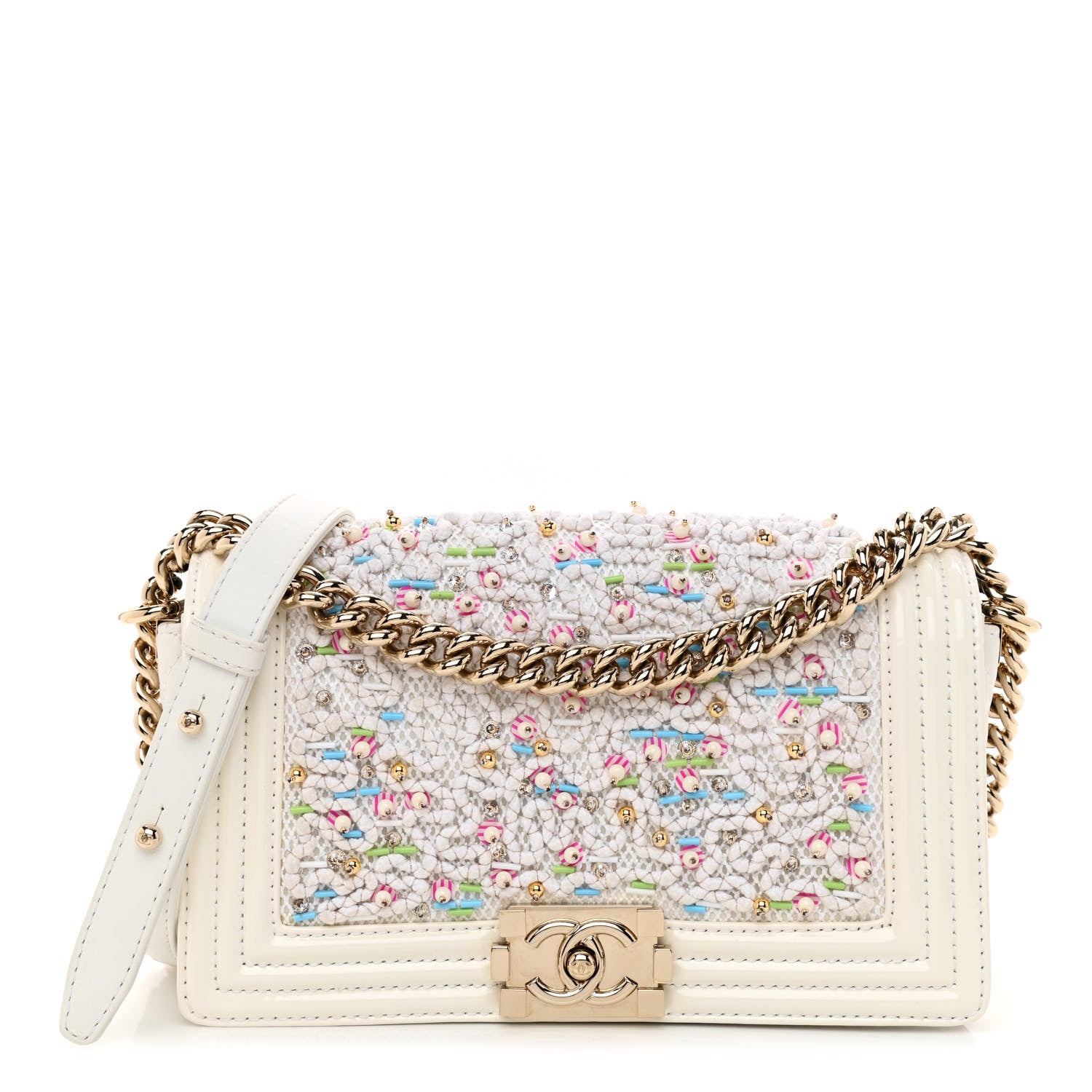 Chanel Patent Sequin Medium Boy Chanel Flap White Pink Light Blue 1 of 10
