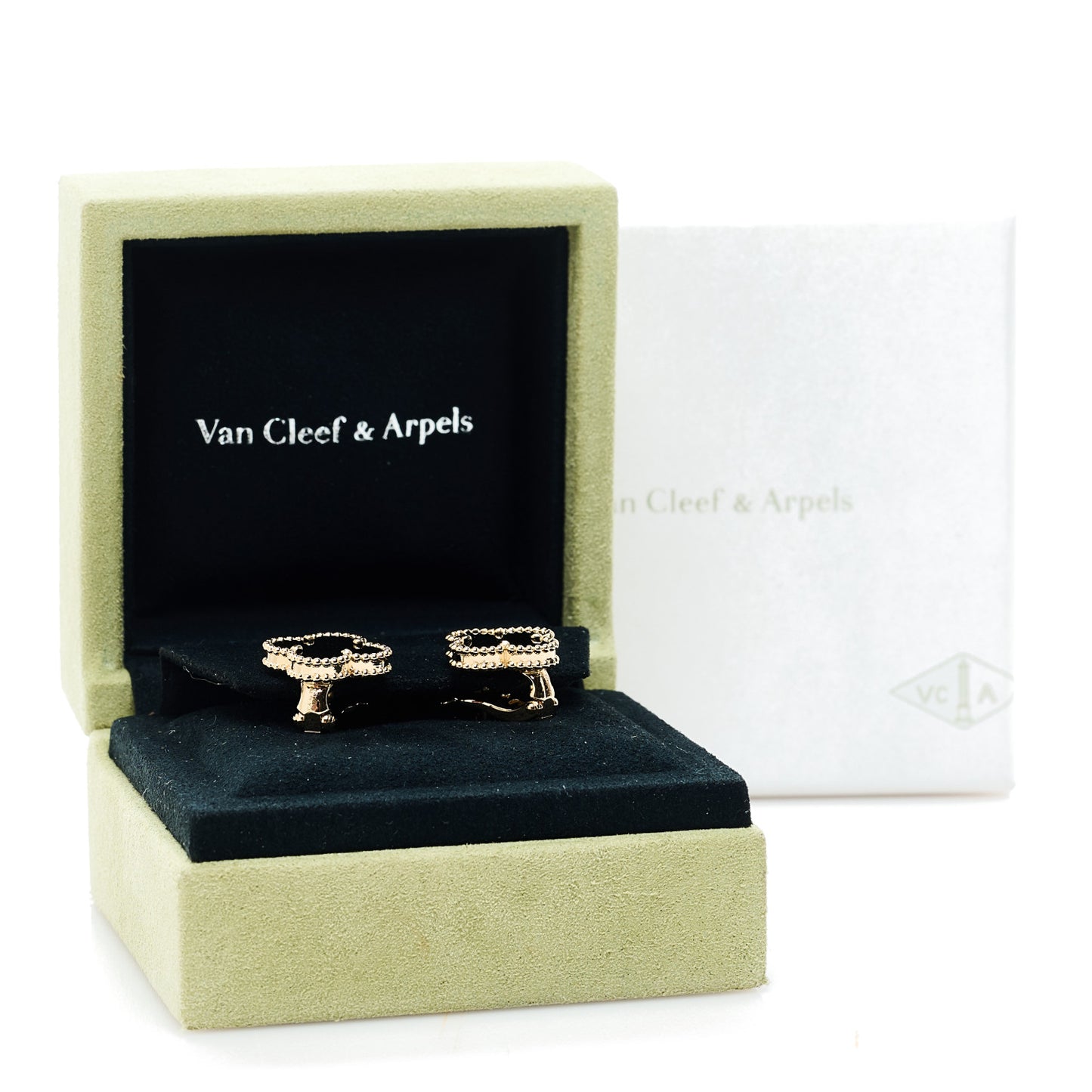 18k Yellow Gold Black Onyx Vintage Alhambra Earrings