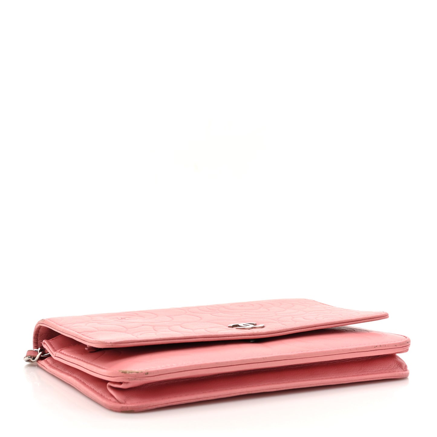 Lambskin Camellia Embossed Wallet on Chain WOC Pink