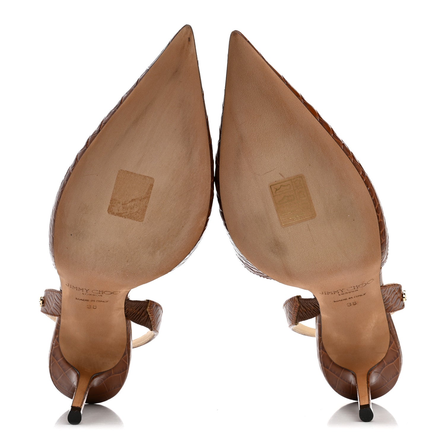 Jimmy Choo Calfskin Crocodile Embossed Thandi 65 Slingback Pumps 38 Cuoio 6 of 11