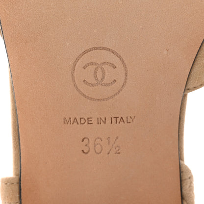 Chanel Suede Cap Toe CC Slingback Pumps 36.5 Beige Black 6 of 10