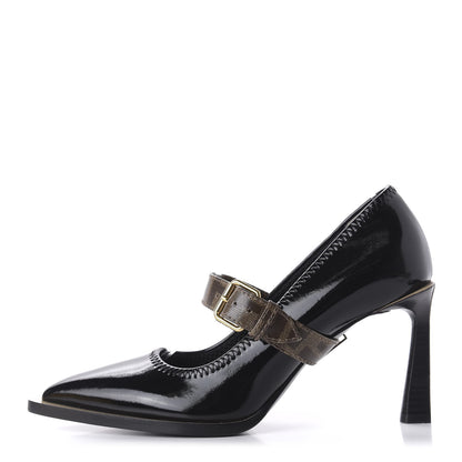 Fendi Glossy Neoprene Glazed Fabric FF FFrame Court Mary Jane Pumps 38.5 Black Tobacco Moro 1 of 8