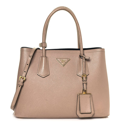 Prada Saffiano Cuir Small Double Bag Cammeo Black 1 of 19