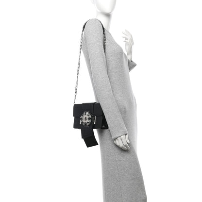 Prada City Calf Cocco Crystal Embellished Ribbon Bag Black 2 of 12