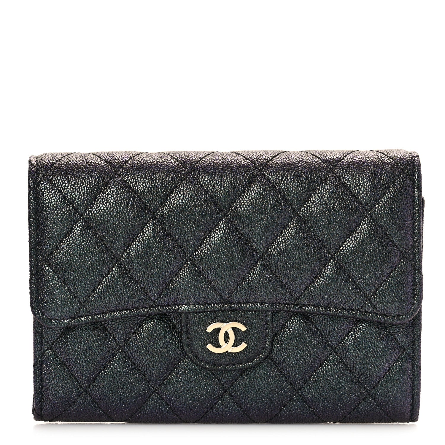 Chanel Iridescent Caviar Quilted Large Gusset Flap Wallet Black 1 of 10