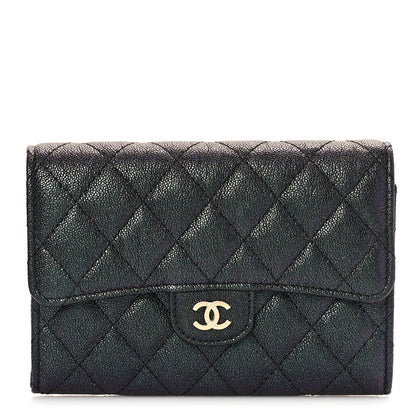 Chanel Iridescent Caviar Quilted Large Gusset Flap Wallet Black 1 of 10