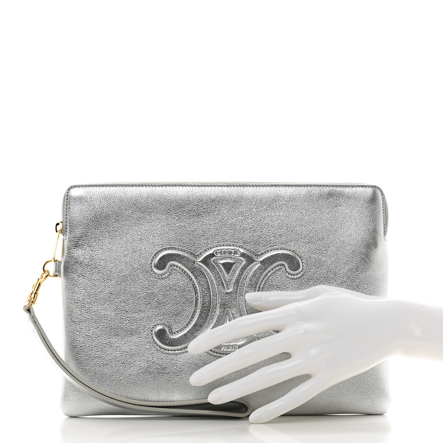 Metallic Calfskin Cuir Triomphe Coin and Card Pouch With Hook
