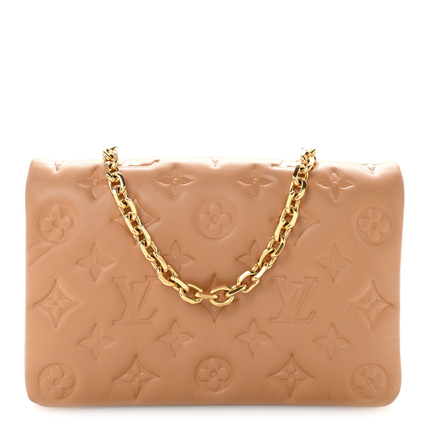 Louis Vuitton Lambskin Embossed Monogram Pochette Coussin Camel 1 of 11