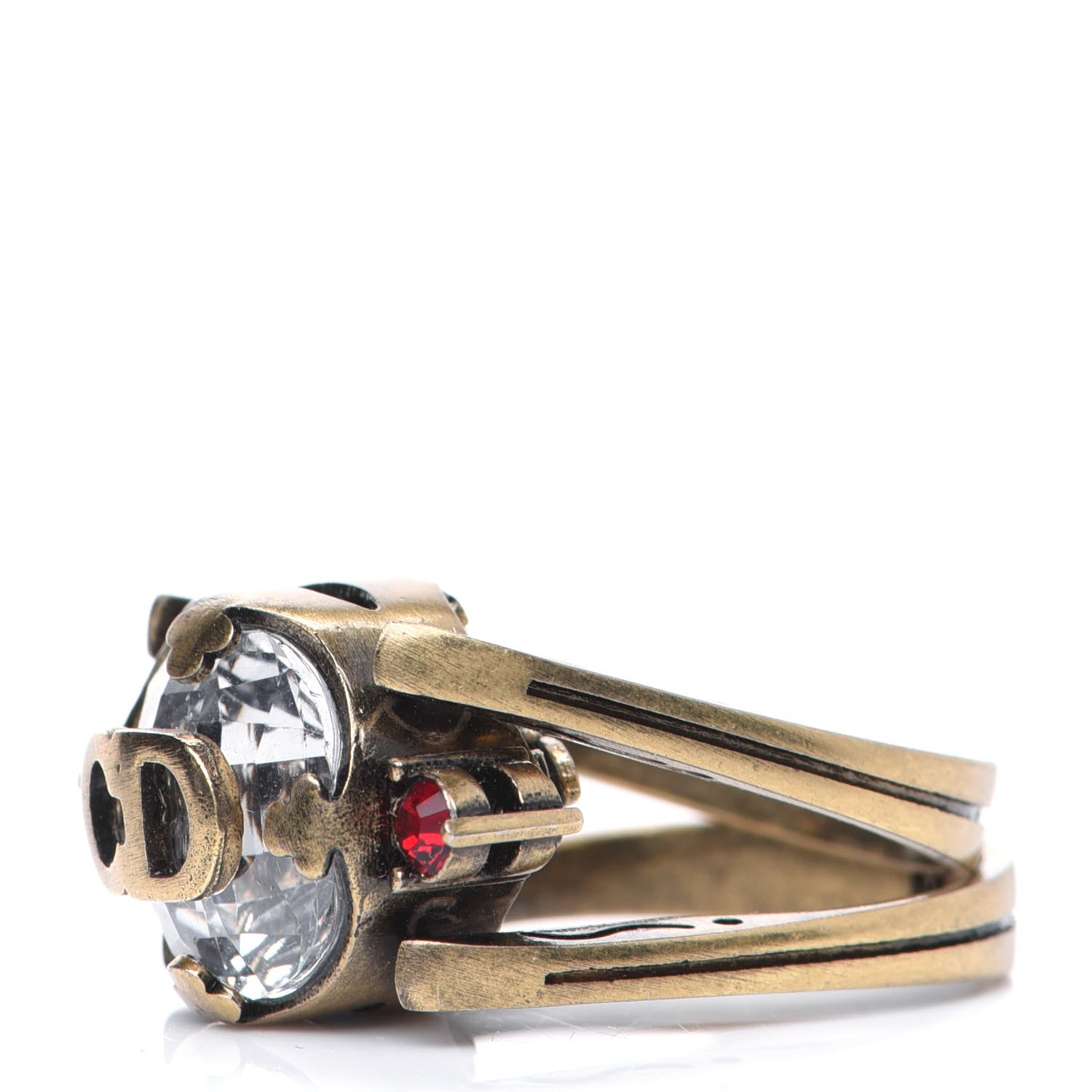 Christian Dior Crystal Metal CD Bee Double Sided Ring M Aged Gold 3 of 11