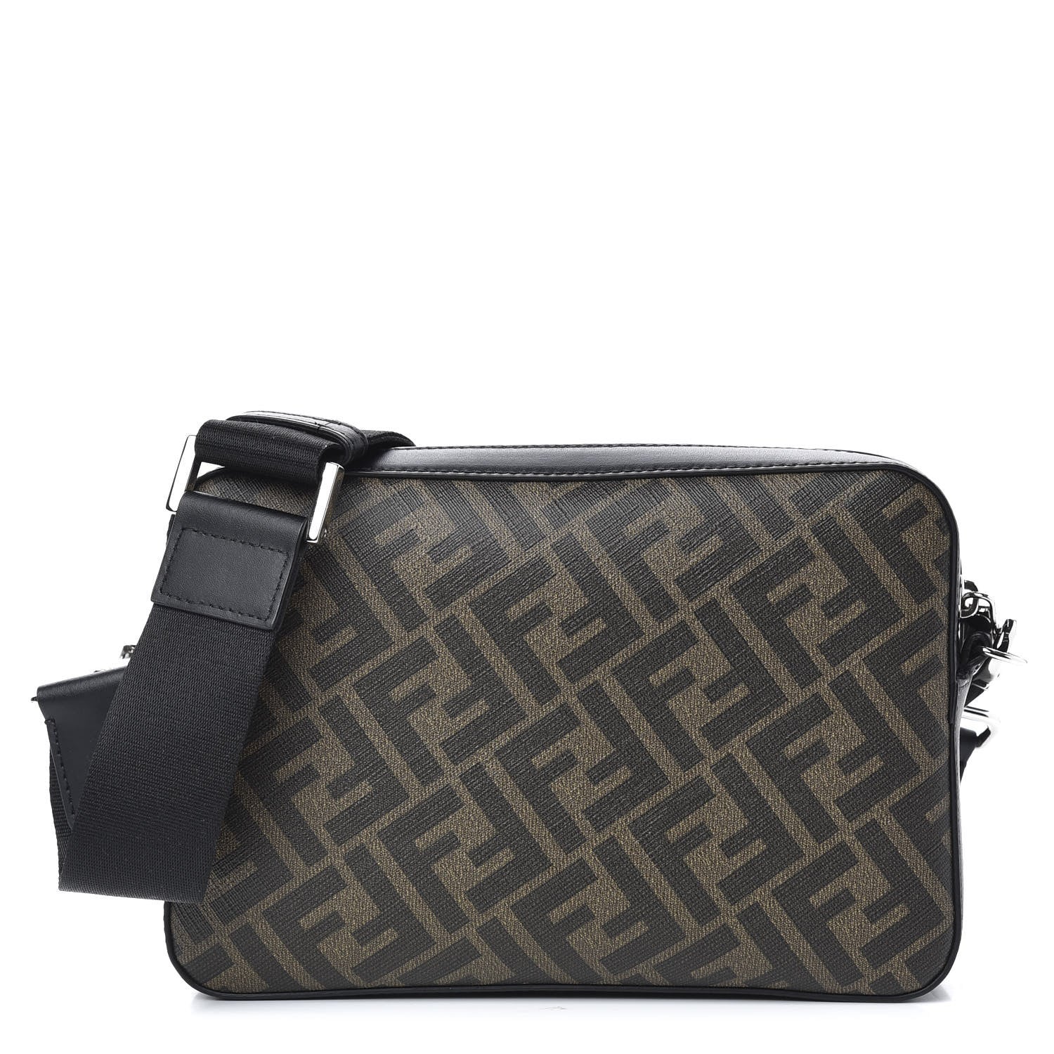 Fendi Glazed Fabric Vitello Liberty FF 1974 Diagonal Medium Camera Case Tobacco Moresco Black 1 of 11