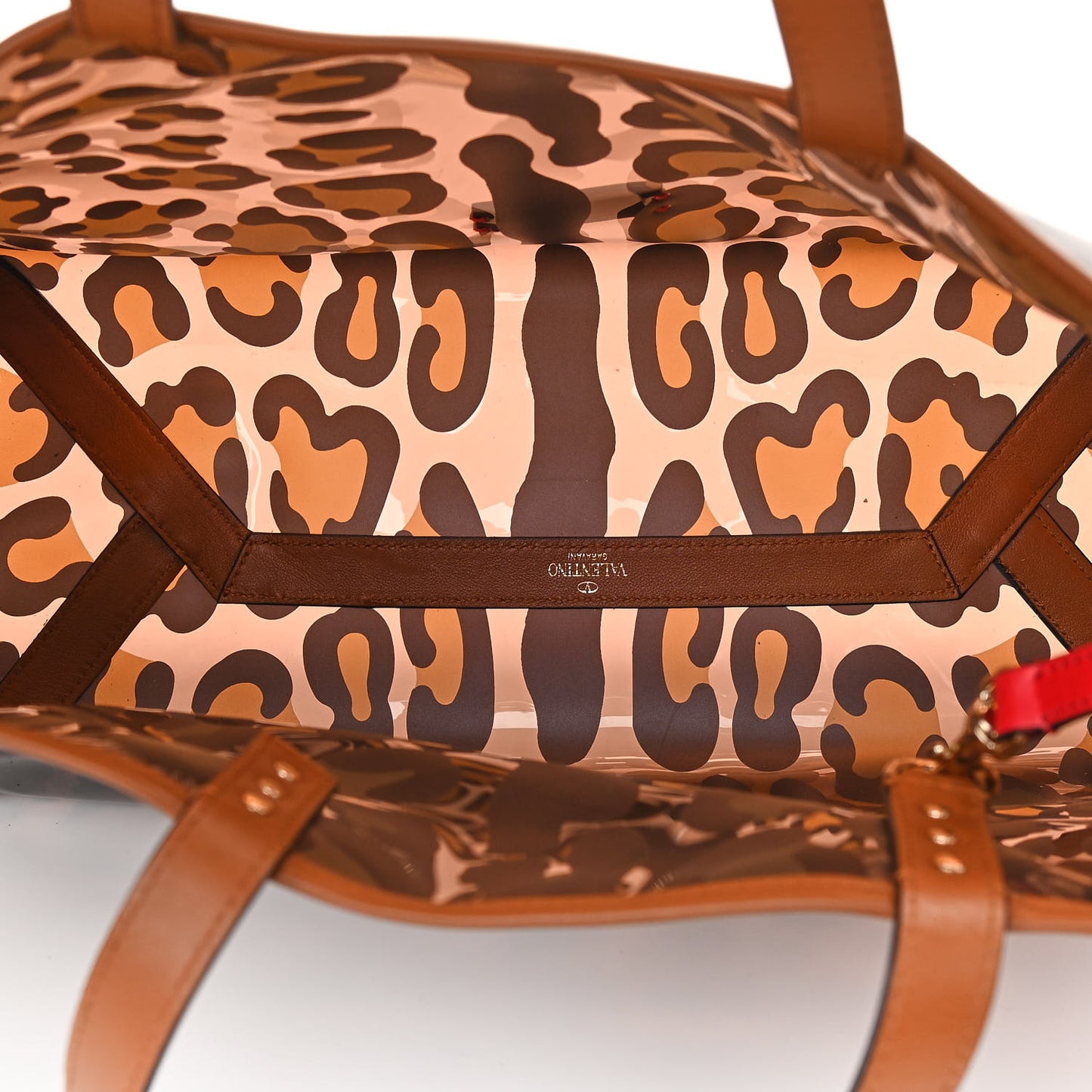 PVC Leopard Print Small Rockstud Shopping Tote Brown