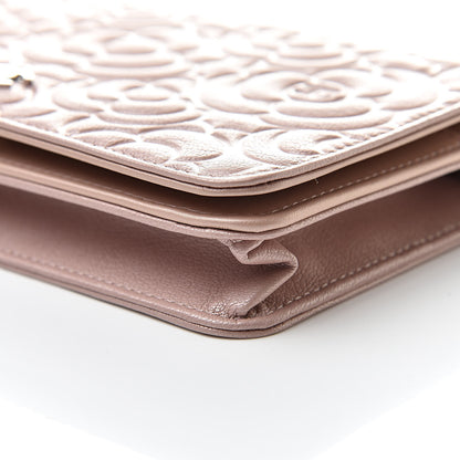 Chanel Goatskin Camellia Embossed Wallet On Chain WOC Light Pink 11 of 12