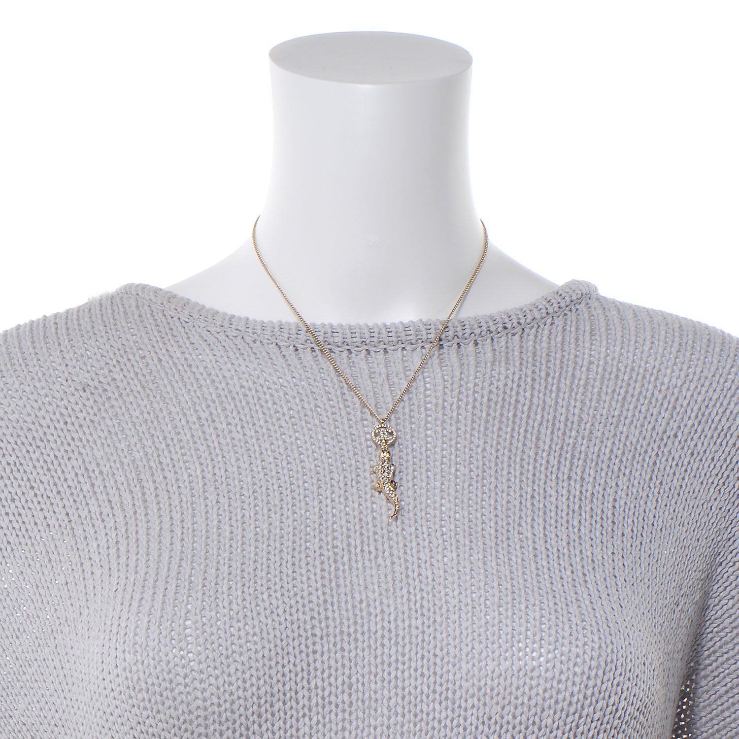 Chanel Crystal CC Alligator Necklace Gold 2 of 6