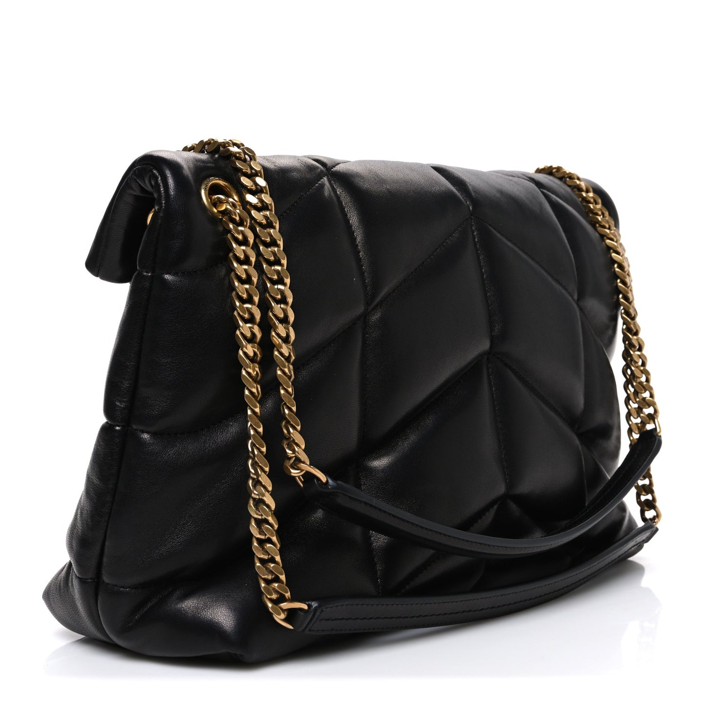 Lambskin Quilted Medium Loulou Puffer Monogram Chain Satchel Black