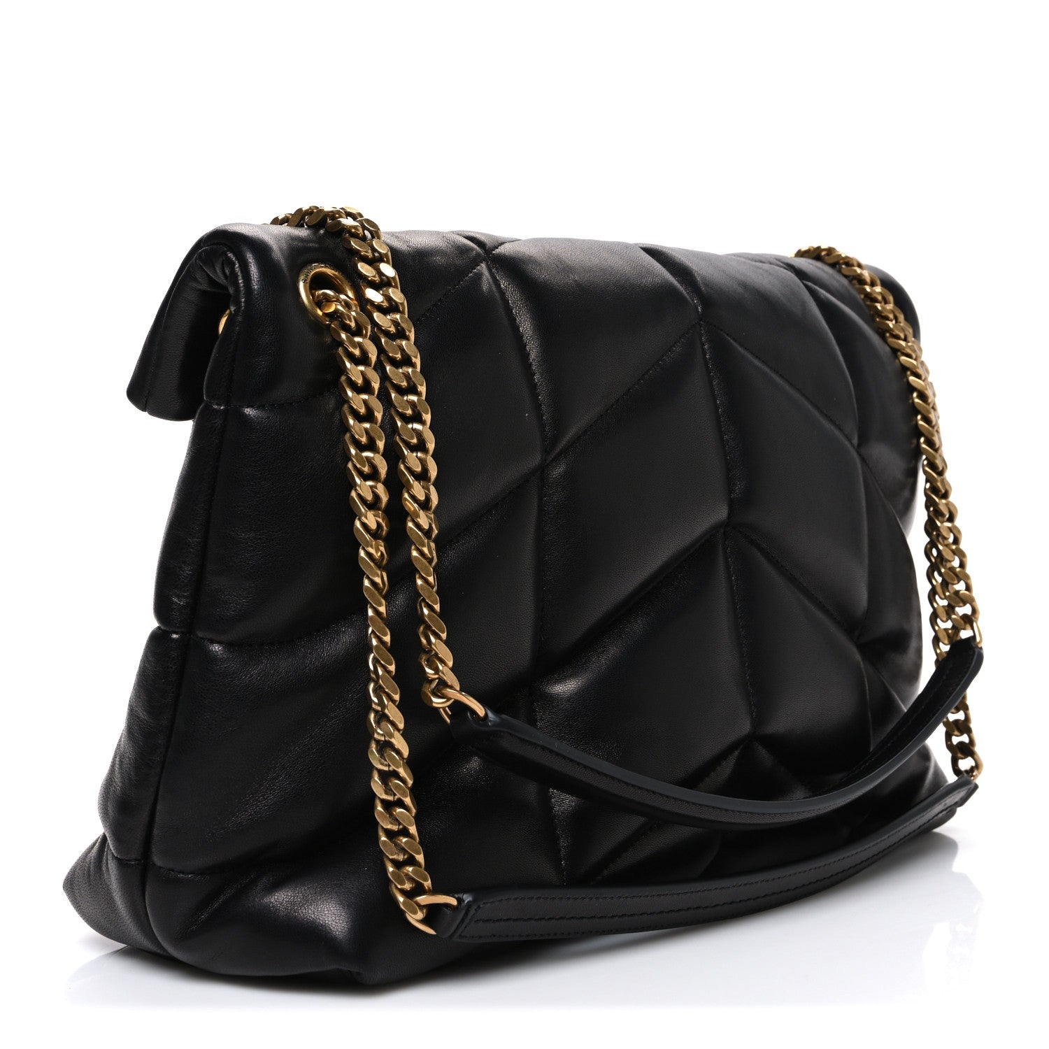 Saint Laurent Lambskin Quilted Medium Loulou Puffer Monogram Chain Satchel Black 3 of 10