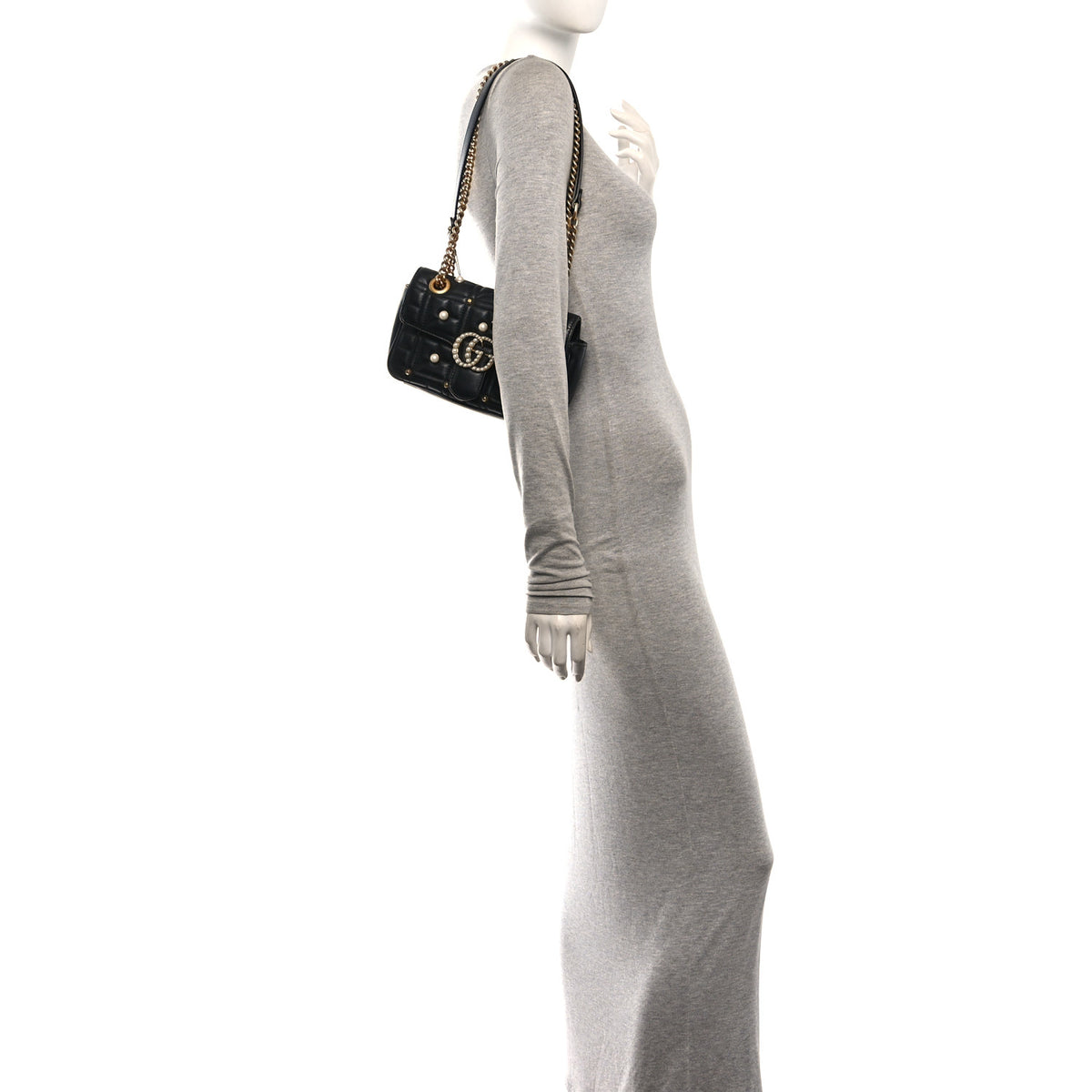 Calfskin Matelasse Studded Mini Pearly GG Marmont Shoulder Bag Black