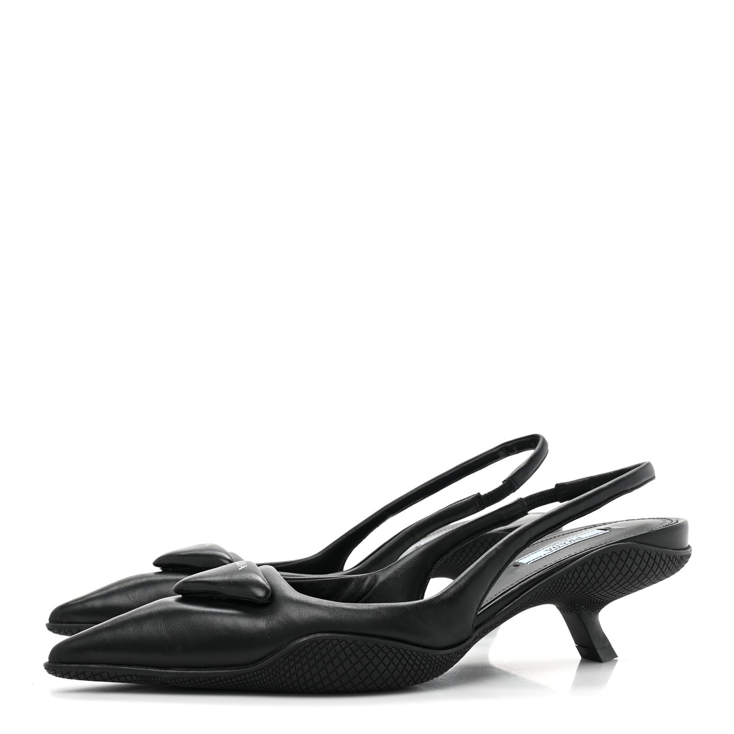 Spazzolato Triangle Logo Pointed Toe 45mm Slingback Pumps 38 Black