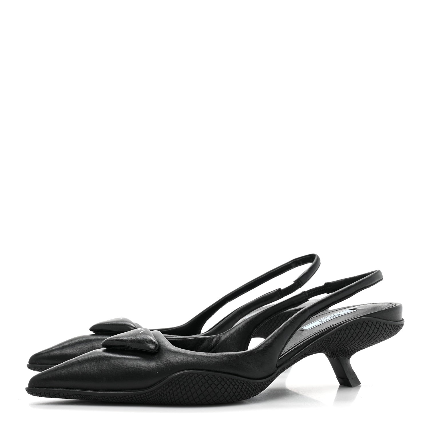 Prada Spazzolato Triangle Logo Pointed Toe 45mm Slingback Pumps 38 Black 3 of 9