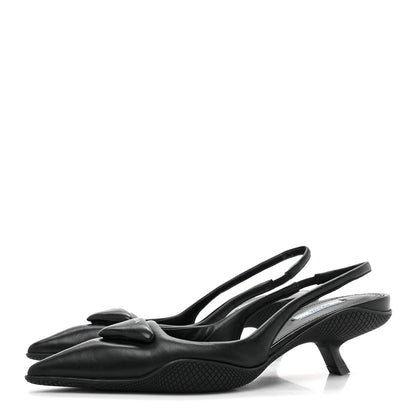 Prada Spazzolato Triangle Logo Pointed Toe 45mm Slingback Pumps 38 Black 3 of 9