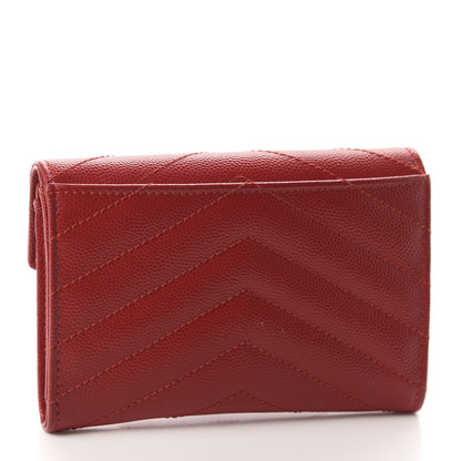 Saint Laurent Grain De Poudre Matelasse Chevron Small Monogram Envelope Wallet New Red 3 of 7