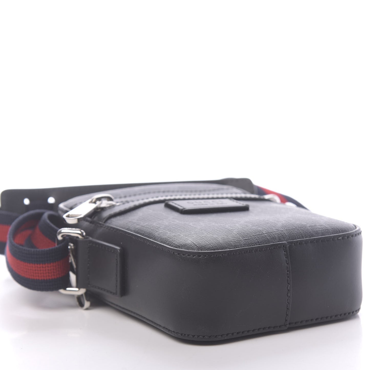 GG Supreme Monogram Appia Calfskin Web Small Camera Messenger Bag Black Grey