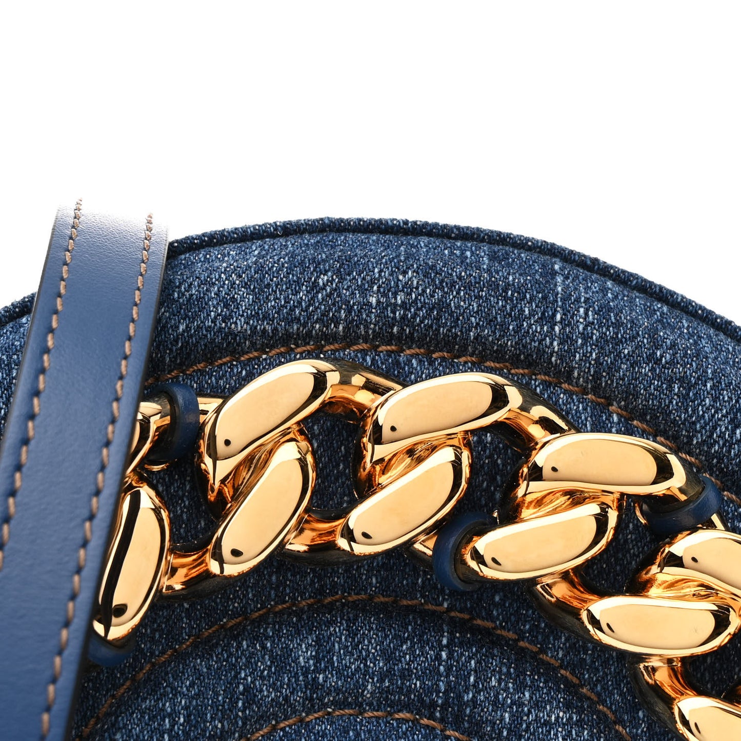 Denim Mini La Medusa Disco Round Crossbody Bag Navy Blue