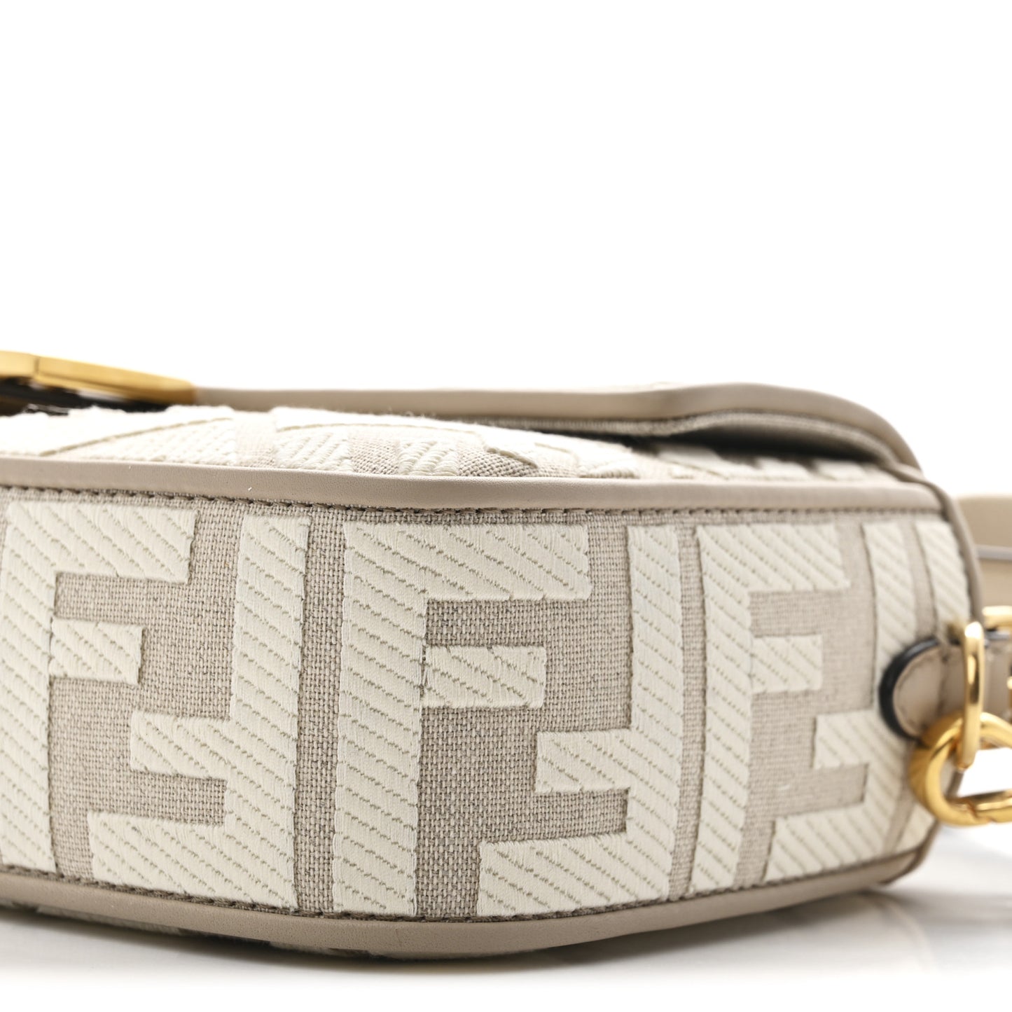 Canvas Vitello King FF Embroidered Baguette Grezzo White Nuvola