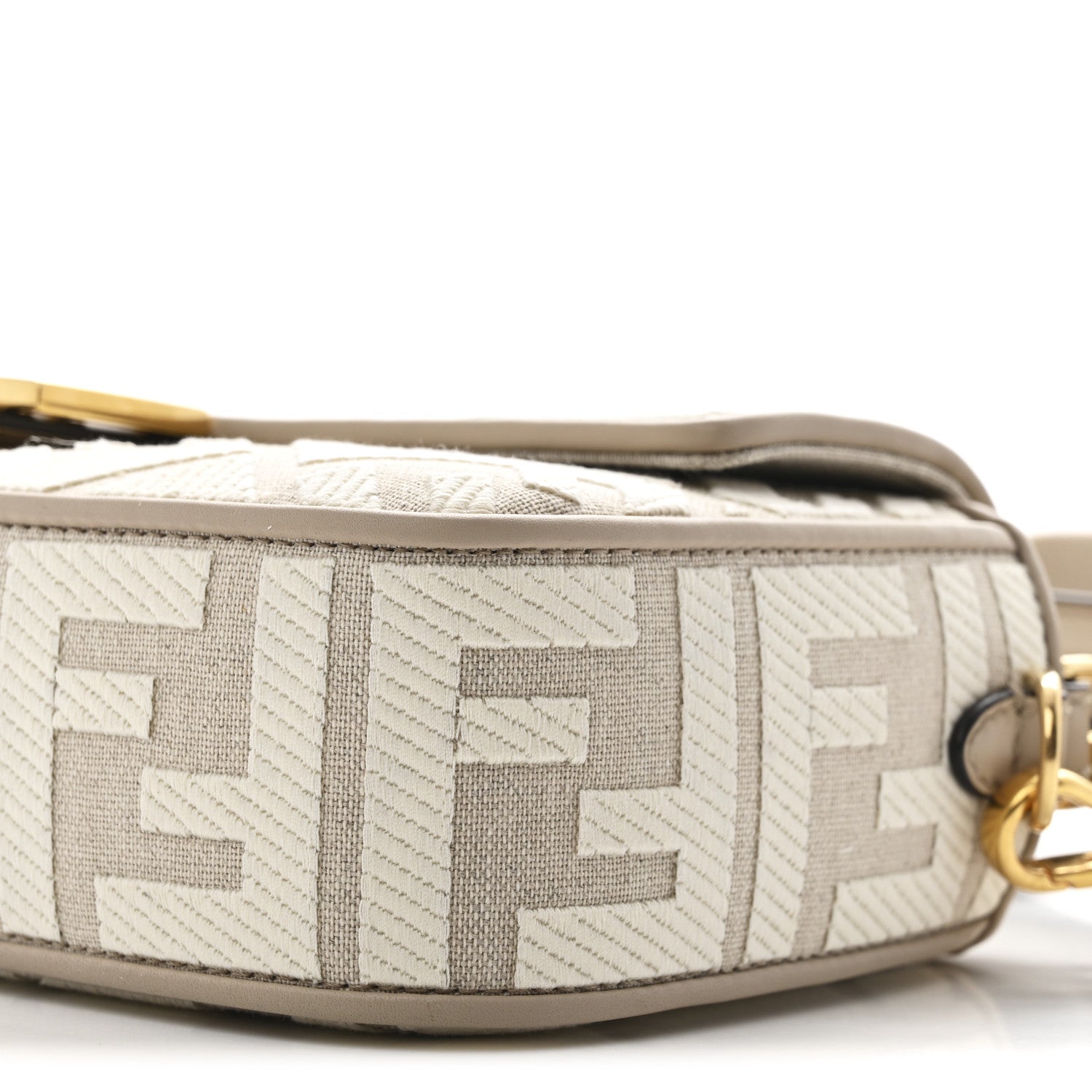 Fendi Canvas Vitello King FF Embroidered Baguette Grezzo White Nuvola 10 of 10