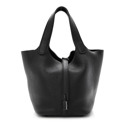 Hermes Taurillon Clemence Monochrome Picotin Lock 18 PM Black 1 of 9