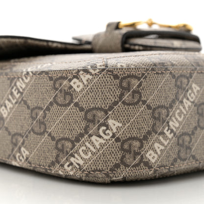 Gucci X BALENCIAGA GG Supreme Monogram Logo Print Horsebit 1955 Shoulder Bag Beige Ebony 9 of 11