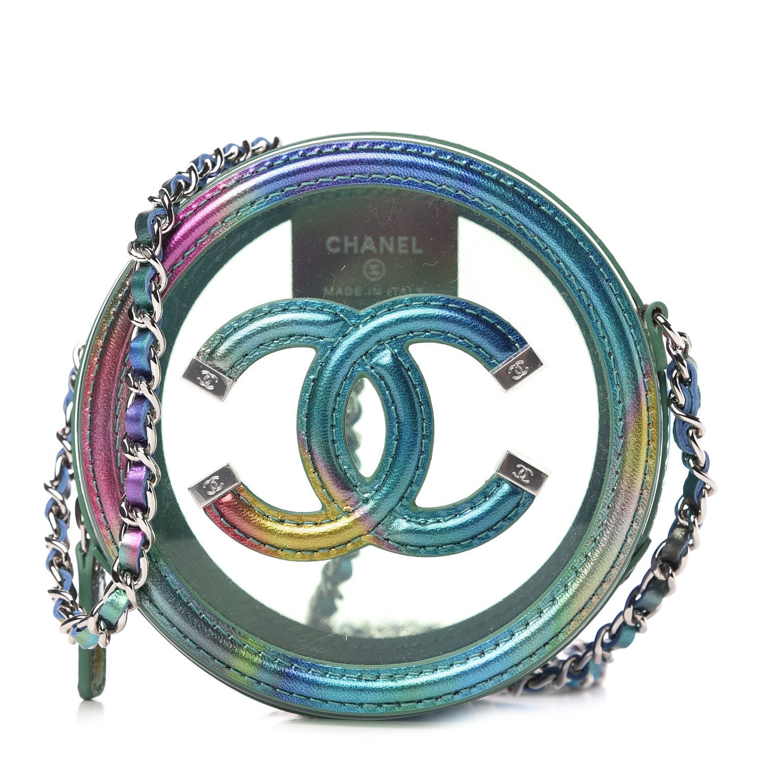 Chanel PVC Calfskin Lambskin Quilted Round Filigree Clutch With Chain Green 1 of 10