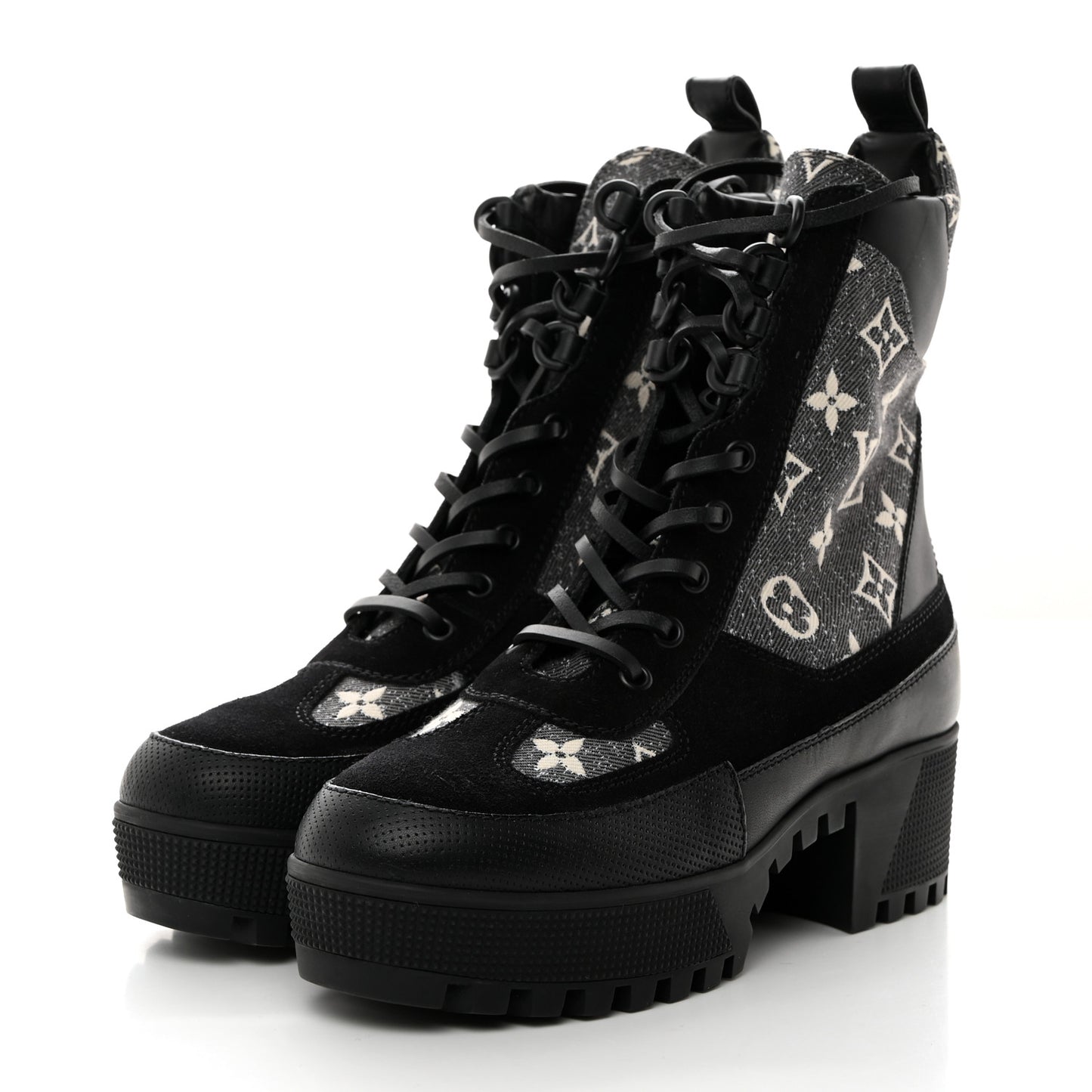 Calfskin Monogram Denim Laureate Platform Desert Boots 37 Grey