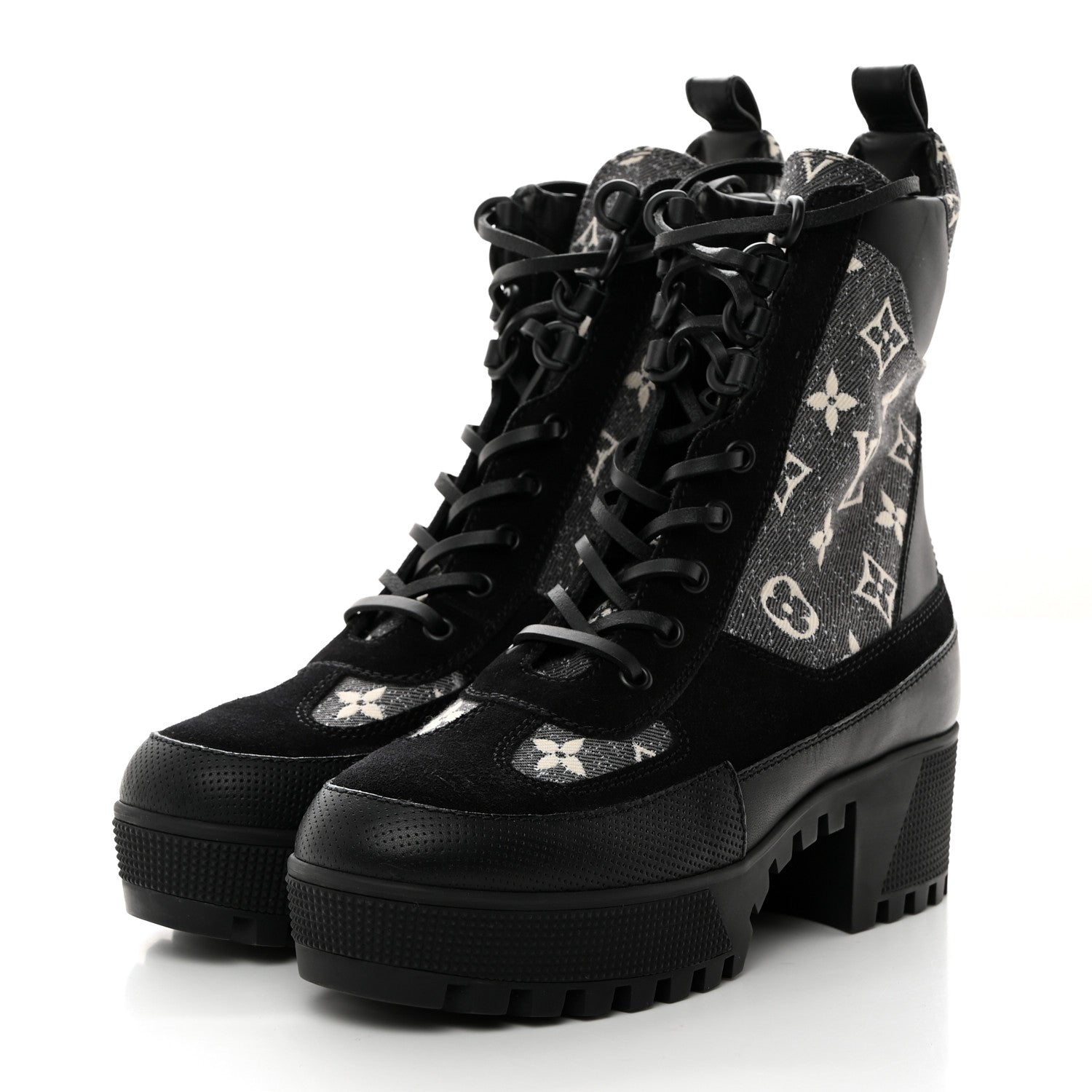 Louis Vuitton Calfskin Monogram Denim Laureate Platform Desert Boots 37 Grey 3 of 8