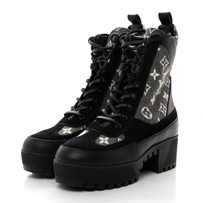 Louis Vuitton Calfskin Monogram Denim Laureate Platform Desert Boots 37 Grey 3 of 8