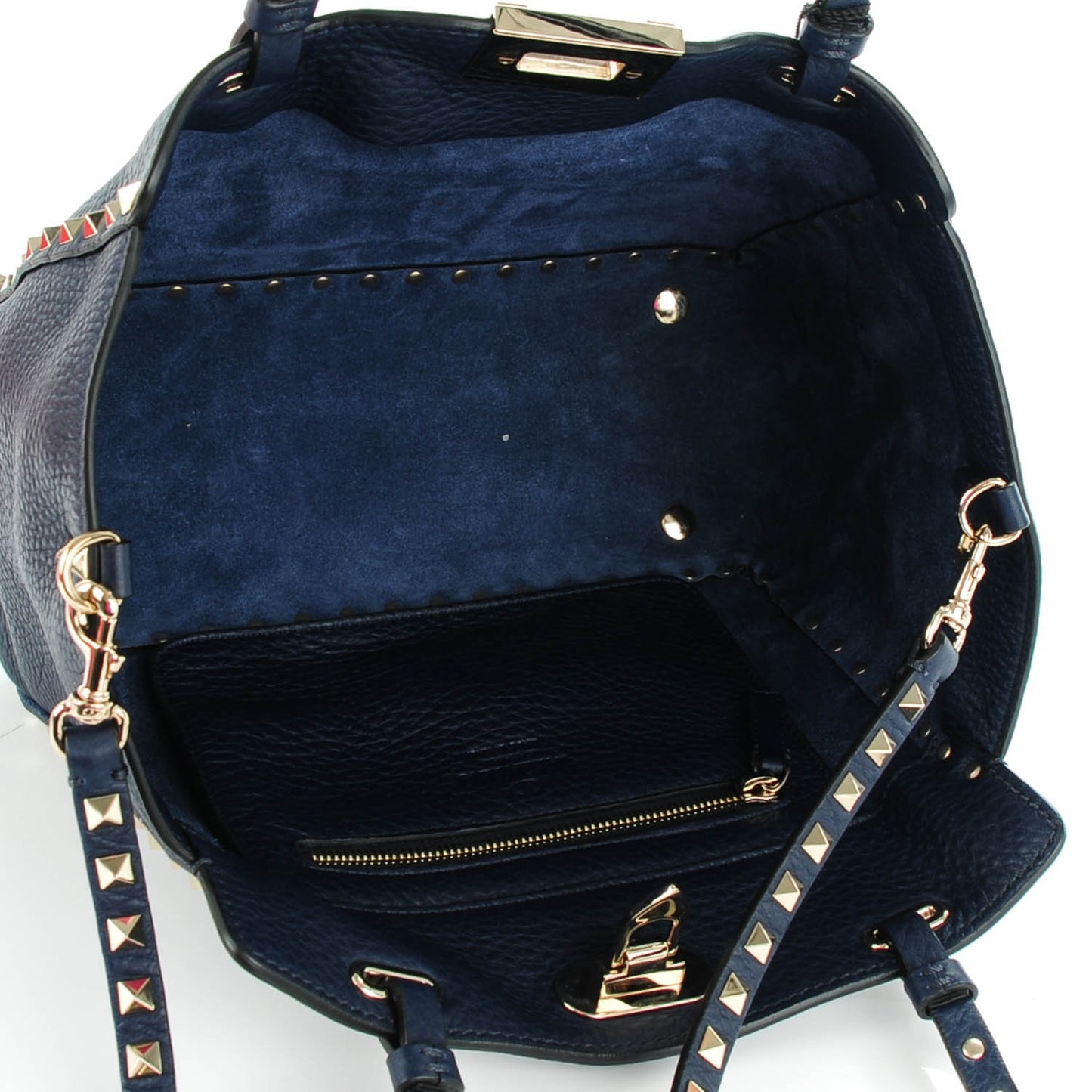 Grained Calfskin Small Rockstud Tote Marine