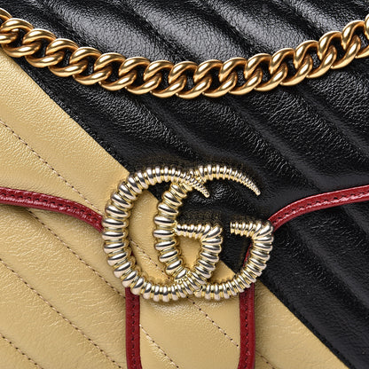Gucci Vintage Effect Calfskin Matelasse Diagonal Striped Small Torchon GG Marmont Shoulder Bag Black Beige 10 of 11