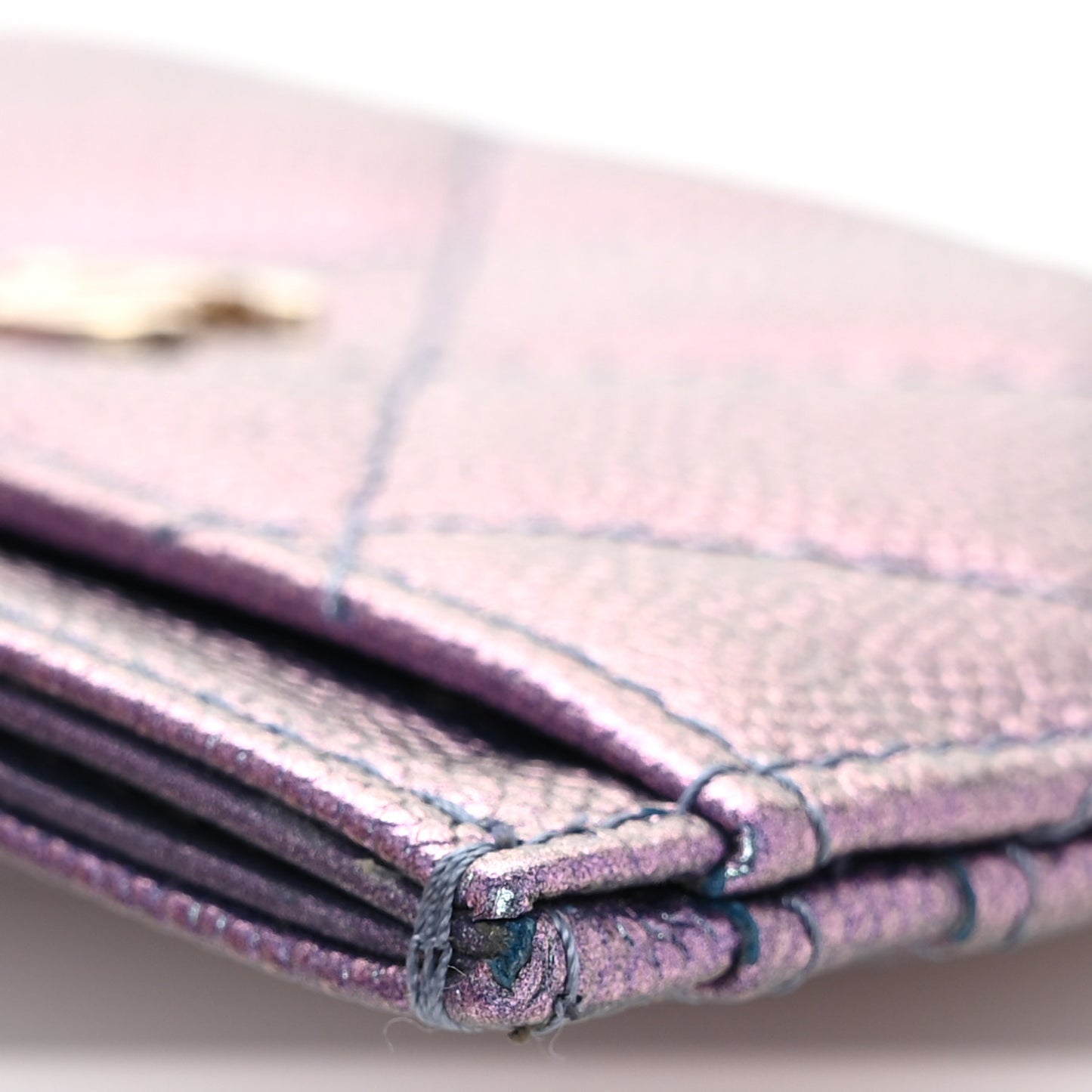 Iridescent Caviar Quilted Card Holder Dark Blue