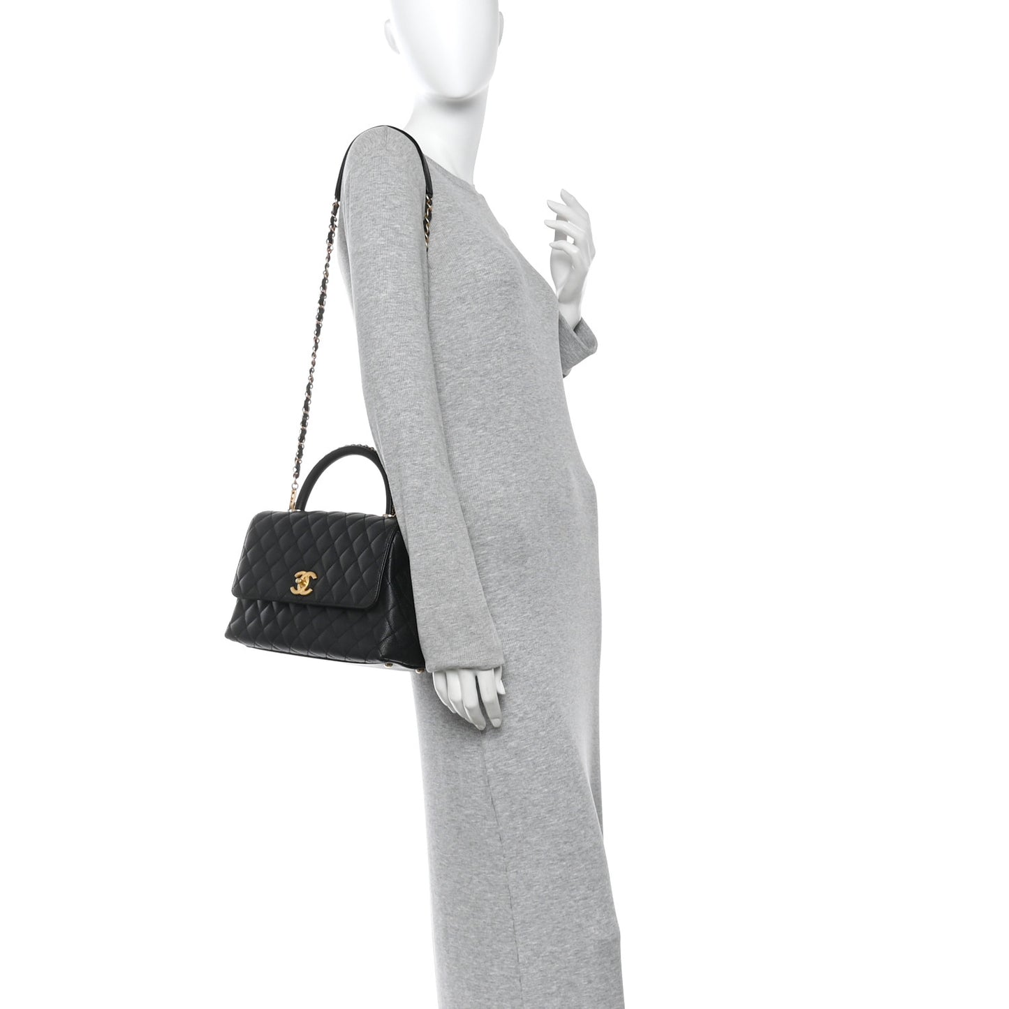 Caviar Quilted Small Coco Chain Handle Flap Black