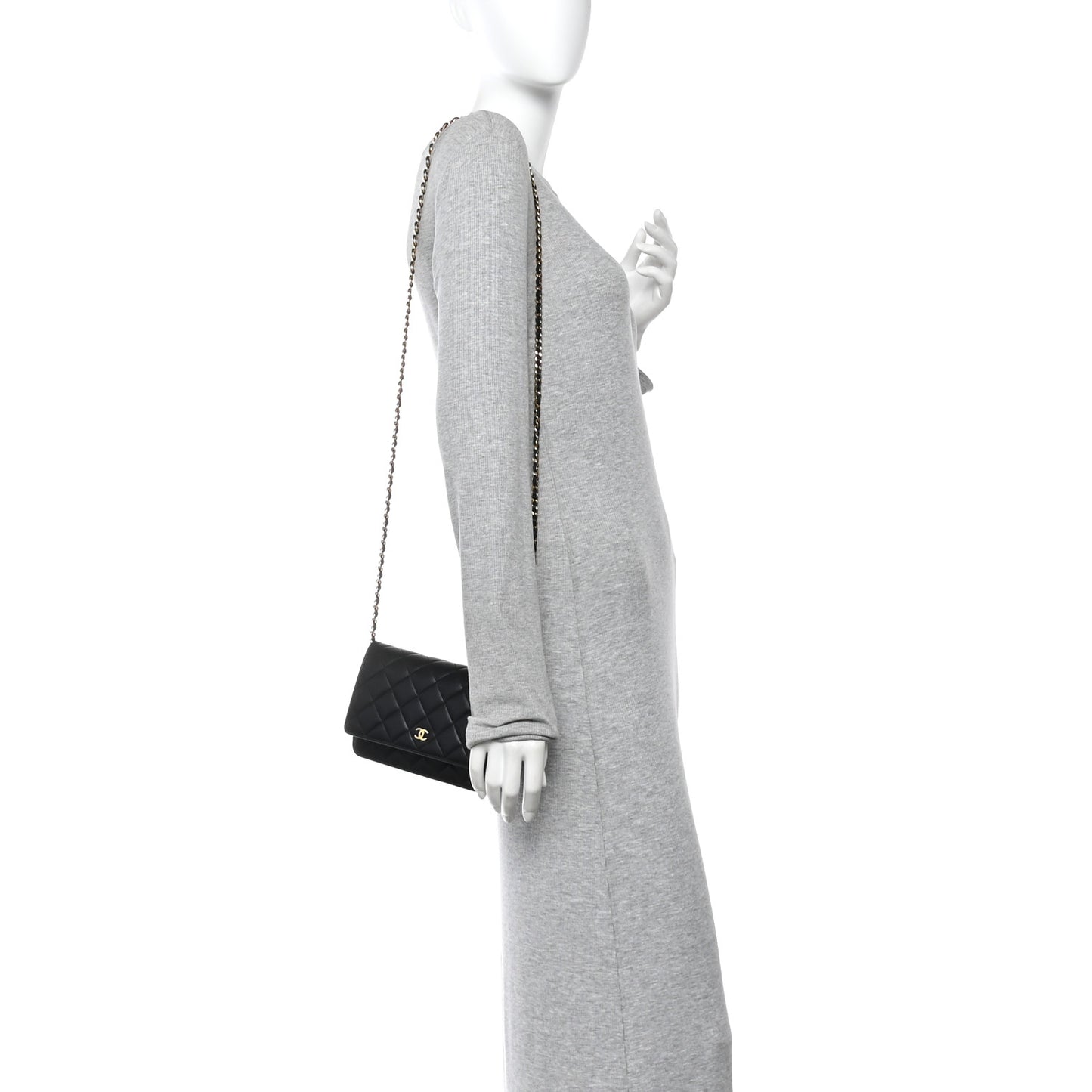 Lambskin Quilted Wallet On Chain WOC Black