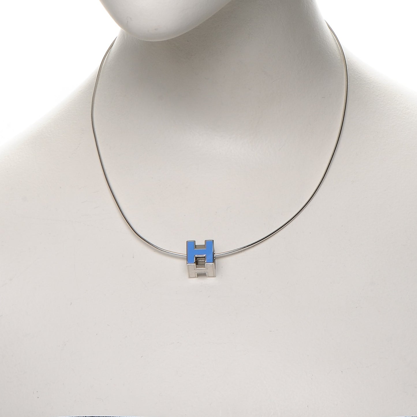 Lacquered Palladium Cage d'H Pendant Necklace Bleu Transat