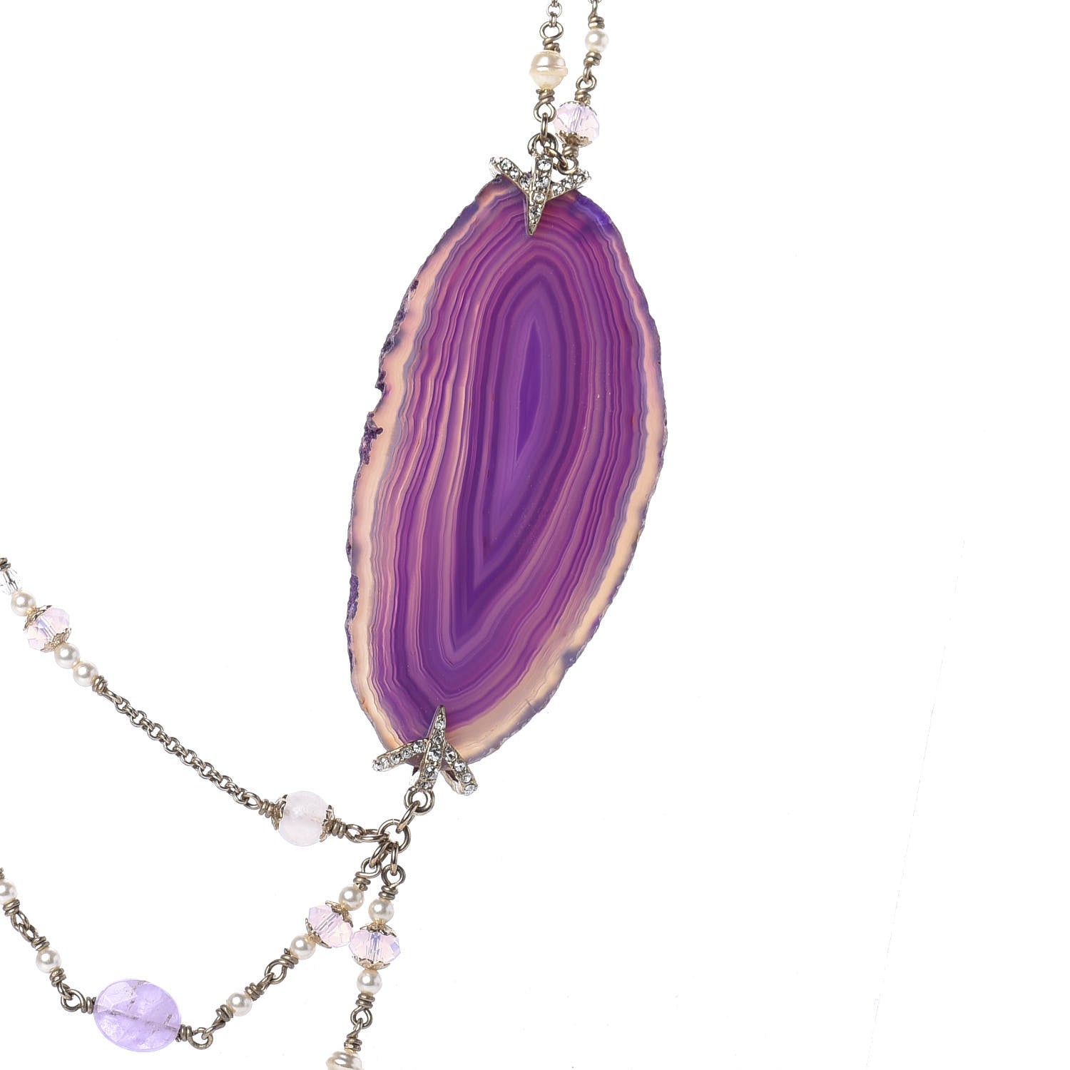 Chanel Beaded Quartz Amethyst Crystal CC Chain Necklace Gold Purple 5 of 5