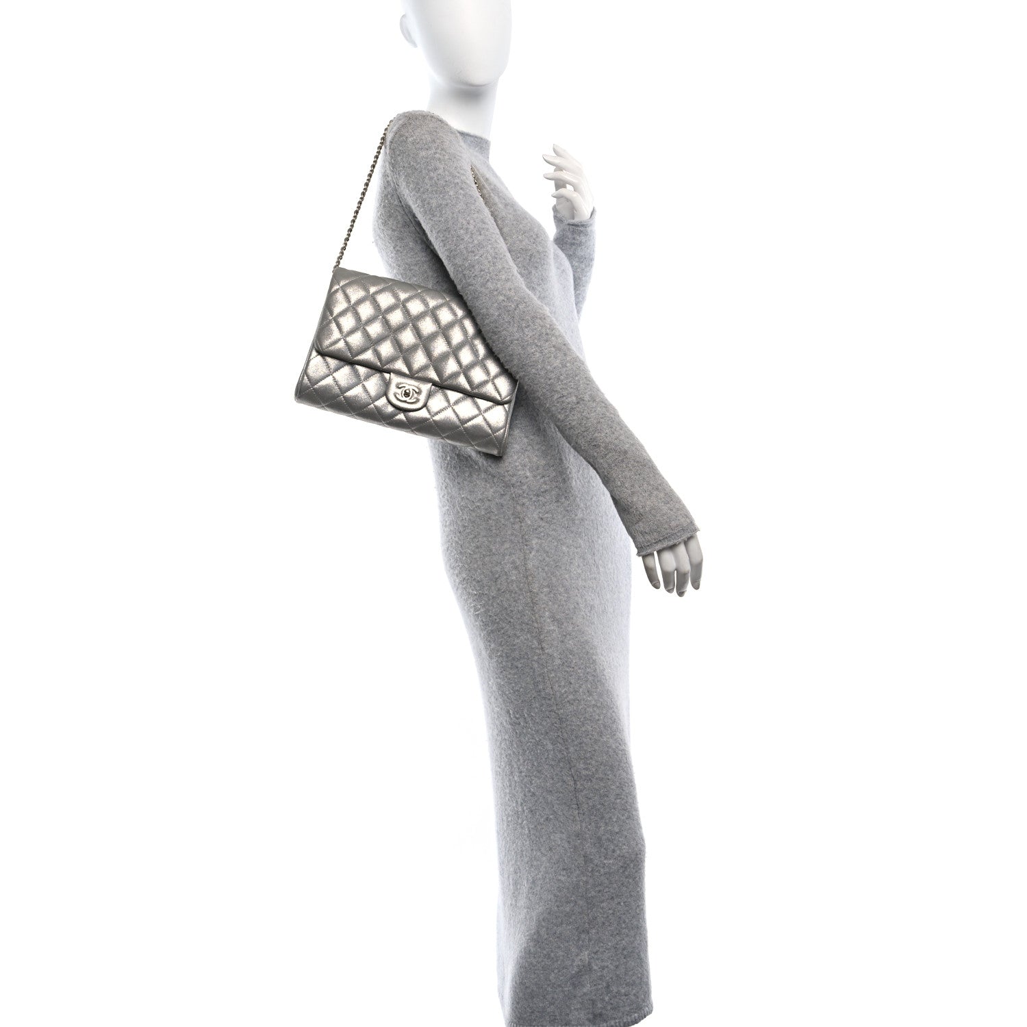 Chanel Iridescent Calfskin Quilted Clutch With Chain Flap Silver 2 of 11