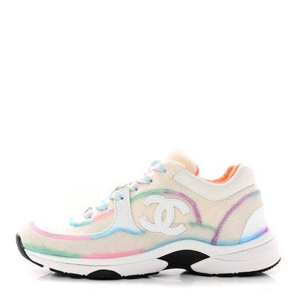 Chanel Wool Suede Calfskin CC Sneakers 38.5 Multicolor 1 of 12