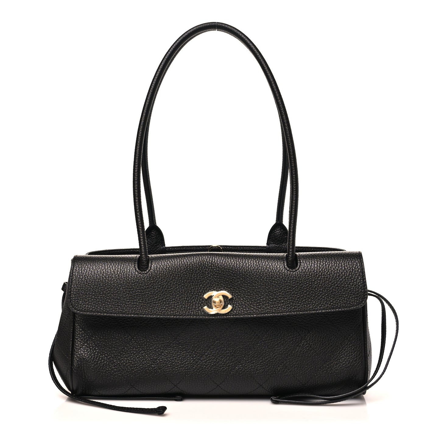 Grained Calfskin Stitched Urban Essentials Small Shopping Bag Black