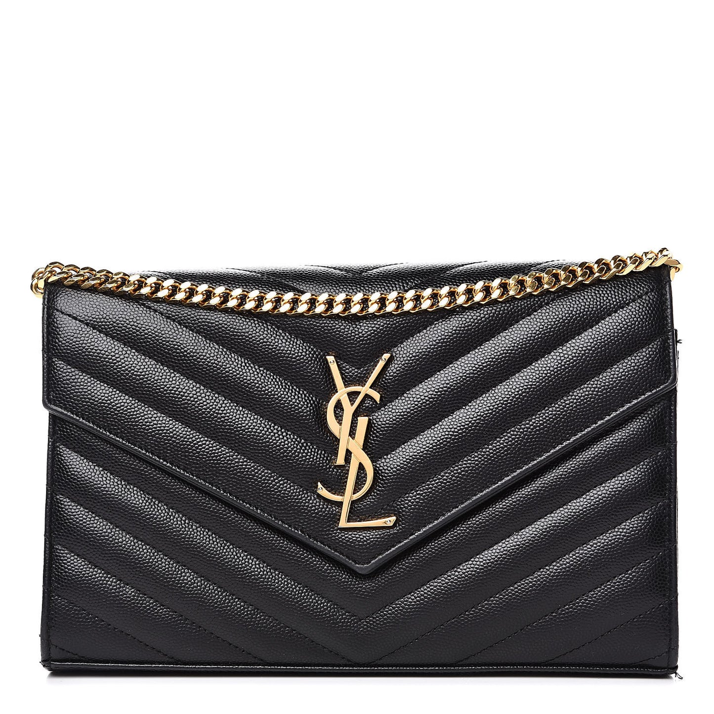 Grain De Poudre Matelasse Chevron Monogram Chain Wallet Black
