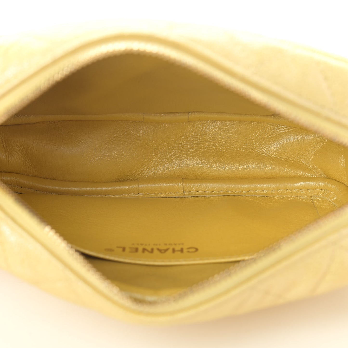 Iridescent Caviar Quilted Small Timeless Camera Case Yellow