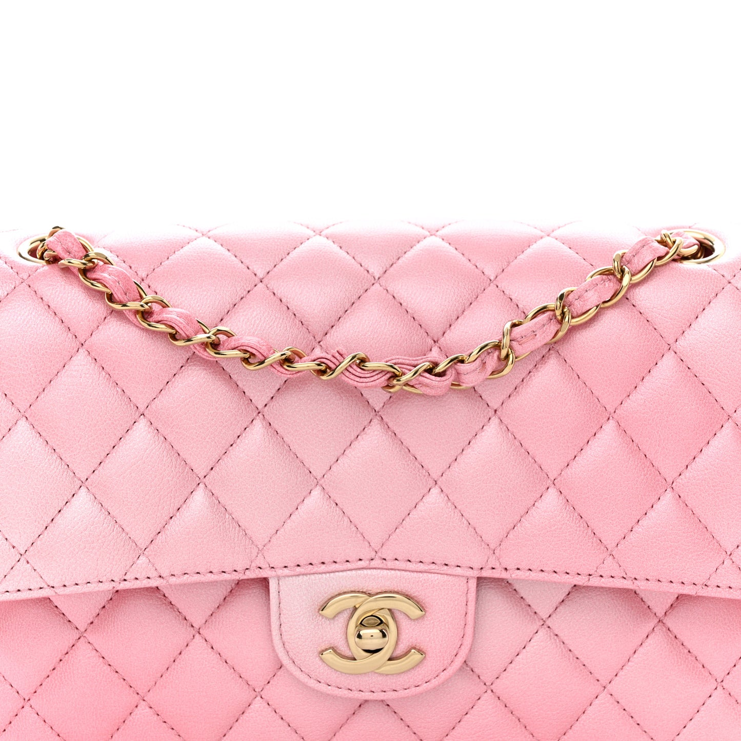 Cloudy Pearly Goatskin Quilted Medium Double Flap Pink